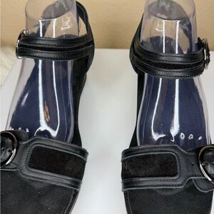 SAS Black Suede Mary Jane Clogs with Buckle Strap